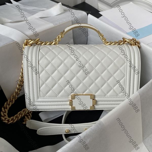 12A Actualización Espejo Calidad Diseñador Top Handle Boy Bolsas Acolchado Flap Bag Luxurys Bolsos para mujer Cuero genuino Caviar blanco Monedero Crossbody Hombro Cadena Caja Bolsa