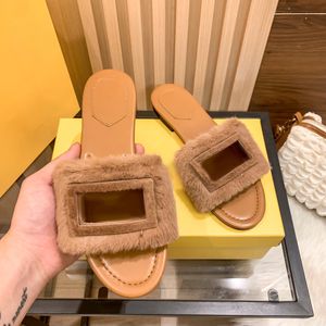 10a espejo calidad fen Firma Diapositivas Casual esponjoso diseñador zapato sandalia plana mujer Zapatilla piel diapositiva verano invierno sandalias Moda de cuero Zapatillas al por mayor