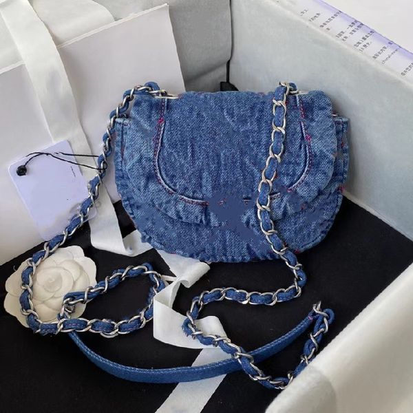 10A Mirror Top Designer Premium Bolsos de lujo hechos a mano Mujeres Mini Sweet Ladies Denim Canvas Un hombro Messenger Nueva marca de moda Bolso de cadena Réplica retro ocio