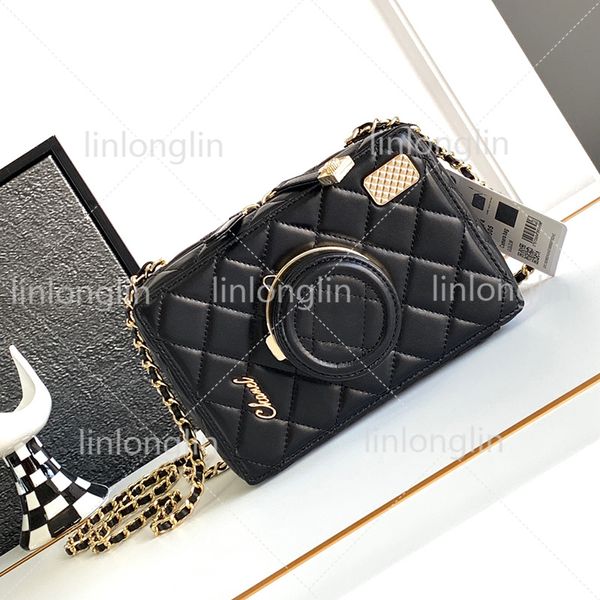 10a Nouveau sac d'appareil photo 24SS Top Quality Luxury Designer Camera Sacs Geatine Leather Femmes Sac épaule Lady Black White Crossbody Hollow Hollow Gold Chain Cross Cross Body