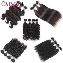 10A Péruvienne Droite Vierge Extensions de Tissage de Cheveux Humains Vague de Corps Profonde Crépus Bouclés Faisceaux de Cheveux 3 ou 4 Faisceaux par lot Naturel Noir