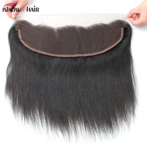 Ishow 10A Premium Peruviaans recht Maagd Haar 13 * 4 Zwitserse Maleisische Kant Frontale Sluiting Braziliaanse Indiase voor Vrouwen Meisjes Natuurlijke Kleur 8-20inch