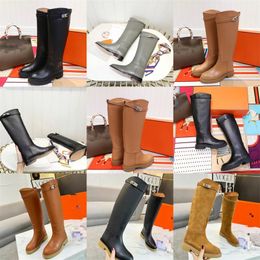 Bottes de qualité 10A pour dame boucle en cuir de veau noir célèbre marque chevalier longue botte de genou designer mode hiver célèbre saut femmes bottes hautes multi couleur h cheval nouveau