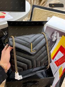 10A Diseñadores de calidad Loulou Bolsa de juguete Chevron Monedero acolchado para mujer Cuero real Calfksin Bolso de lujo Crossbody Negro Caja de hombro Bolsas de correa