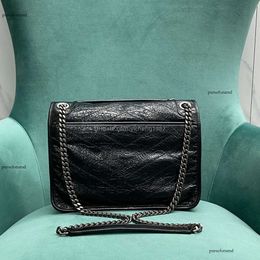 10a rétro Mirror Quality Designer Niki s Woman Messenger Hand Hand Real Leather Courrier sac sacs Crossbody S 28cm Capacité noire argent