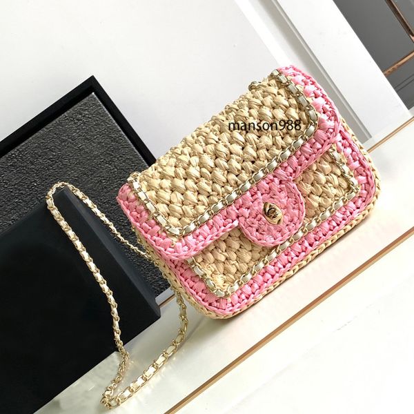 10A Bolso de marca superior Mini bolso de hombro de moda Bolso de diseñador de 20 cm Bolso cruzado de lujo Bolso de mano tejido de paja de algodón Bolso de mujer Cartera con caja