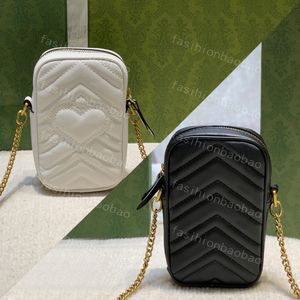 10a Top Nieuwe Marmont Mini Chains Cross Body Bag Lederen Hart reliëf metalen letter mobiele telefoon Pocket Handtas Designer Portemonnee 598597