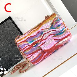 10A Bolsa de diseño de alta calidad de alta calidad 20 cm Bolso de hombro de cuero genuino Sequin Bolso cruzado con caja C582