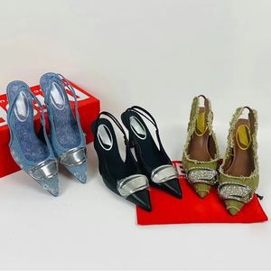 Sunny Nouveaux talons sexy Sandale Hommes Femmes Fête talon haut meurt el logo Une robe en denim Chaussures décontractées de haute qualité Chaussure de mariage d'été 6 cm 9 cm Pantoufle de danse mocassin fille boîte-cadeau