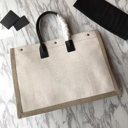 12A Gloednieuwe spiegelkwaliteit Designer 48 cm grote boodschappentassen Dames canvas portemonnee Luxe handtassen Handvat Tote Linnen Zwarte schoudertas Reistas met stofzak