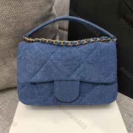 12A Gloednieuwe spiegelkwaliteit Designer Klassieke kleine tas met klepprint 23 cm Luxe handtassen Dames denim gewatteerde portemonnee Crossbody Zwarte schoudertas met gouden ketting