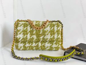 10A Calidad de espejo de nivel superior 19 Bolsa de tweed Mediana 30 cm Diseñadores Monedero con solapa acolchada para mujer Bolso de pata de gallo Cadena de hombro cruzada