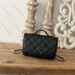 12A Mise à niveau Miroir Qualité Mini Messenger Sac Luxuries Designer Femmes Véritable Cuir De Veau Matelassé Noir Sac À Main Rabat Sacs À Main Épaule Boîte Sac Portefeuille Sur Chaîne Dorée