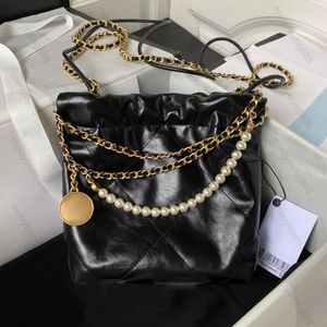 12A Mise à jour Mirror Quality Mini Sac à provisions 20 cm Designers de luxe Handsbag Womens Real Leather Calfskin Totted Tote Black Purse Strap Chain Box Perle Box