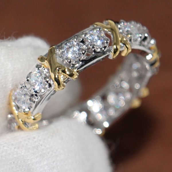 10A Anneaux de mariage en gros professionnel Eternity Diamonique CZ Diamant simulé 10KT Blanc Jaune Or Rempli Alliance Croix Bague Taille 5-11