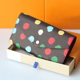 10A Bolso de mano para mujer, monedero clásico con estampado de letras, piel de vaca, bolso de tarjeta con cremallera interna, cartera con patrón de lunares para mujer, bolsos de moda