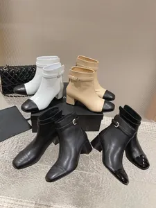 10A Femmes Designers de luxe Bottines Demi-bottes Cuir de veau noir Qualité Chaussures à lacets plates Ouverture à glissière réglable Bottes de moto Taille EUR 35-41 002