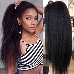 Ishow 13x4 Lace Front Wig 26 pouces Yaki droite cheveux brésiliens crépus droite perruques de cheveux humains pour les femmes tous âges couleur noire naturelle