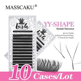 10Case/Lot MassCaku Yy Shape Volume Lashes Koreaanse PBT Fiber Fluffy Mat Black Lash Extension Individueel False Y Design Eyelash 240407