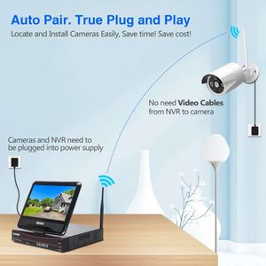 Système de caméra de sécurité sans fil 10CH EXPANDable avec moniteur 101 m, 4 PCS 3MP Caméra extérieure intérieure, audio 1 chemin, vision nocturne, détection de mouvement pour l'activité à domicile