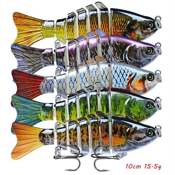 10cm 15 5g Hameçon multi-sections Appâts durs Leurres 6 # Hameçons triples 5 couleurs Engins de pêche en plastique mélangé 5 pièces / lot H-22494