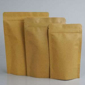 10 cm * 15 cm, 100 pcs/lot debout intérieur feuille d'aluminium kraft papier ziplock sac-réutilisable grain de café fermeture éclair poche, papier kraft poche de noix de coco