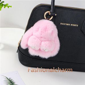 10 cm Leuke Echte Echte Rex Konijnenbont Bunny Bag Charm Sleutelhanger Telefoon Portemonnee Handtas Hanger Gift5145566217s