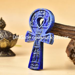 Piedra preciosa de lapislázuli de 10 cm, arte Ankh egipcio antiguo tallado a mano, cruz de cristal de cuarzo azul, llave de la vida, fertilidad, símbolo de vida eterna, piedra Natural Crux Ansata Decor