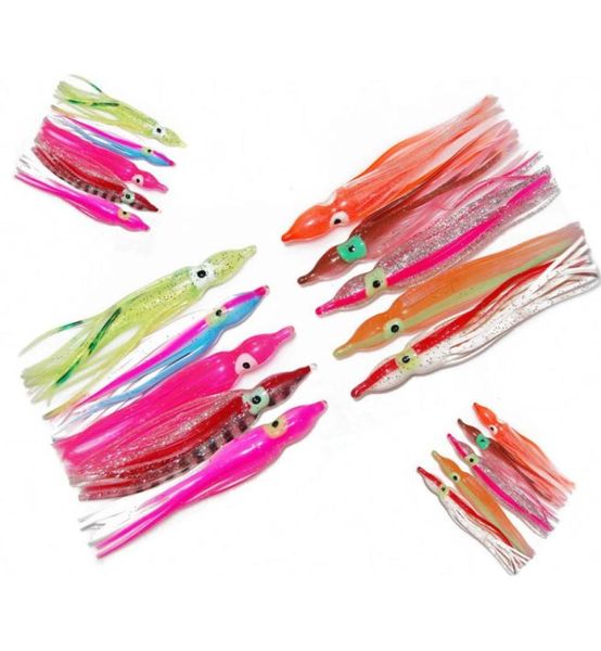 Faldas de calamar de 10cm, Señuelos de pesca suaves, plantillas de colores mezclados, falda de pulpo de silicona luminosa, cebo Artificial para Jigging, 100 Uds. Lot8255593