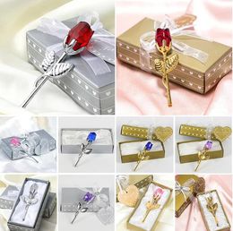 Figurines de roses en verre cristal, 10 couleurs, fleur artificielle artisanale avec boîte, cadeaux de mariage pour la saint-valentin, cadeau Souvenir pour amoureux