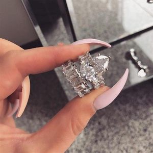 10CT grote diamanten ring prachtige luxe sieraden 925 sterling zilveren ringen voor koppels waterdruppel peer geslepen topaas dames bruiloft bruids Ri310k