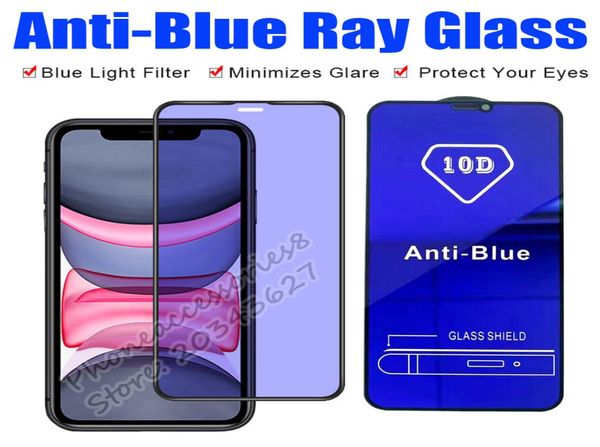 Protecteur d'écran de téléphone en verre trempé à couverture complète antibleue 10d pour iphone 14 13 12 11 mini pro max xr xs 6 7 8 Plus Samsung 1125310