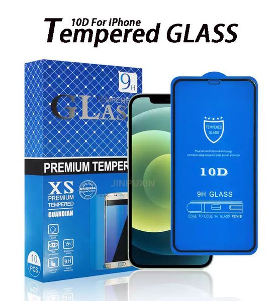 Protector de pantalla de cubierta completa de borde curvo 10D para iPhone 14 Plus Pro Max 7 8 XR XS 11 12 13 Mini 9H vidrio templado 10 en 1 caja de papel