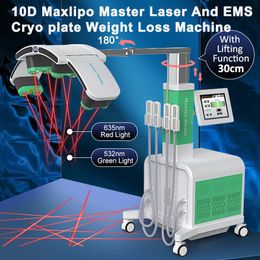 Machine de forme de corps laser 10D Light Laser avec 4 EMS Cryo-Pads Muscle Entraînement gras réduisez la cryolipolyse graisse glaciale Cryosystem Green Red Light