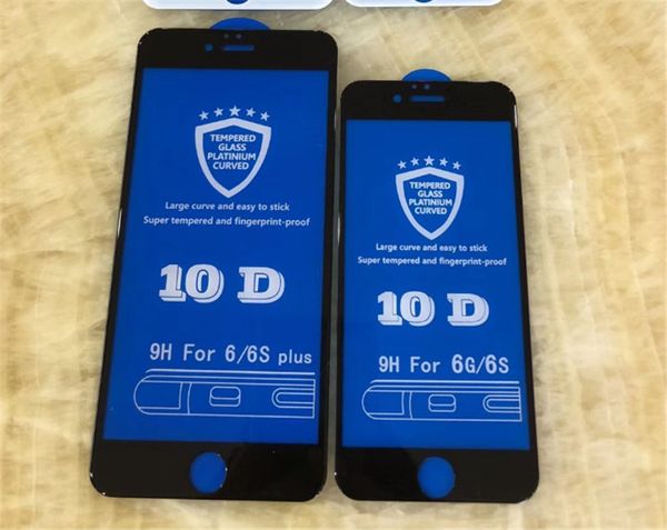 10D Protecteur d'écran à couverture complète 9H Protecteur d'écran en fibre de carbone en verre trempé pour iPhone X 6 6s 7 8 Plus Xs Max