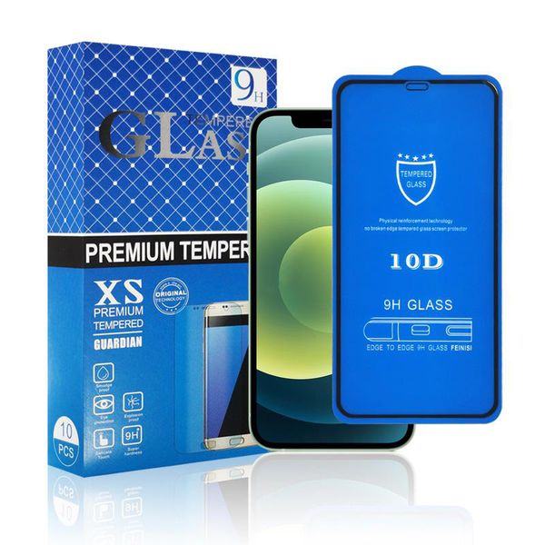 Protecteur d'écran 10D Full Cover pour iPhone 14 13 12 11 Pro XS Max XR X 8 7 6 Plus 12Pro 9H Dureté Verre Trempé 10 En 1 Boîte de Papier