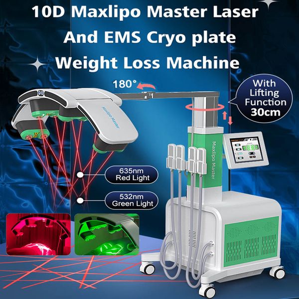 Alta tecnología MAXLIPO 10D Lipolaser Luz roja verde Láser Máquina de pérdida de grasa Diodo Láser frío Eliminación de celulitis EMS Estimulador muscular cero Equipo de modelado corporal