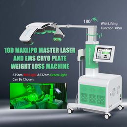 10D Maxlipo Master Laser Verminder vet Gewichtsverlies 635nm 532nm EMS Spieropbouw Cryo Vetverwijdering Groen Rood Lipolaser Machine 3 Technologie Koude laser voor schoonheidssalon