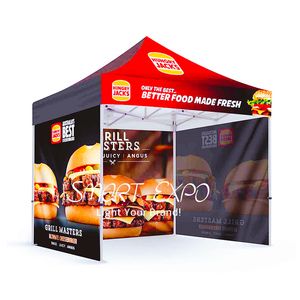 Carpa de promoción de exhibición de 10 * 10 pies Gazebo de exhibición de publicidad con marco de aluminio / Toldo 600D / 3 paredes dobles completas / Bolsa con ruedas