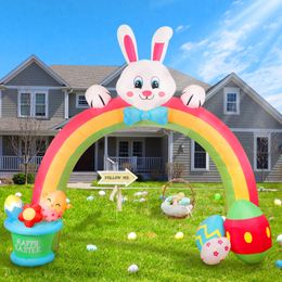 10FT Pasen Springkussens Outdoor Decoraties Bunny Decor Kleurrijke Eieren Archway Opblaasbare Blow Up Yard 240116