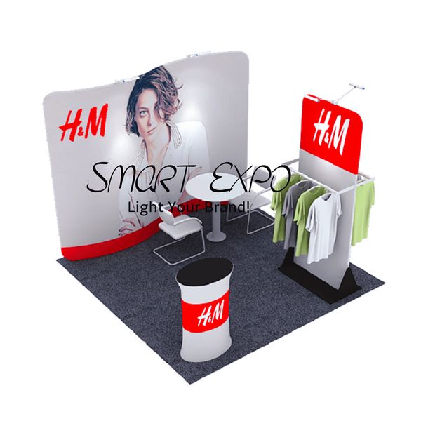 Stand de promotion de 10 pieds Fournitures de salon commercial avec des kits de cadre Graphiques imprimés personnalisés Sac de transport