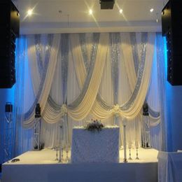 Белый свадебный фон 10 x 20 футов с блестящими серебряными гирляндами. Свадебные шторы. Оформление сцены229y.