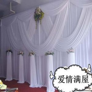 Fondo de boda blanco de 10 pies x 20 pies con cortina de boda de plata brillante y decoración de boda de cortina