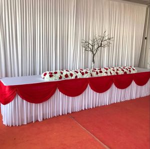 10ft20FT Lengte Tafelkleed Rok Met Kleurrijke Swag Drape Ijs Zijde Plint Bruiloft Evenement Decoratie 231225