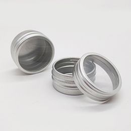 10 g ronde tikken schroef top blikjes met duidelijke venster zilver metalen kruidencontainers aluminium reizen opslag potten voor keuken, kantoor, snoepjes, geschenken, kunst ambachten