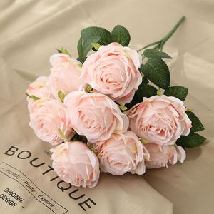 10 têtes/bouquet nouvelle rose française fleur artificielle maison table flores décoration de mariage soie fausses fleurs roses