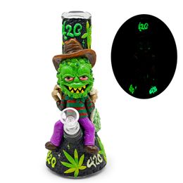 10 pulgadas, brillo en tubería de agua de vidrio oscuro, borosilicato, bong de vidrio, narguile de vidrio, pintado a mano, arcilla de polímero lindo 420 patrón de festival de fumar fumar, accesorios para fumar