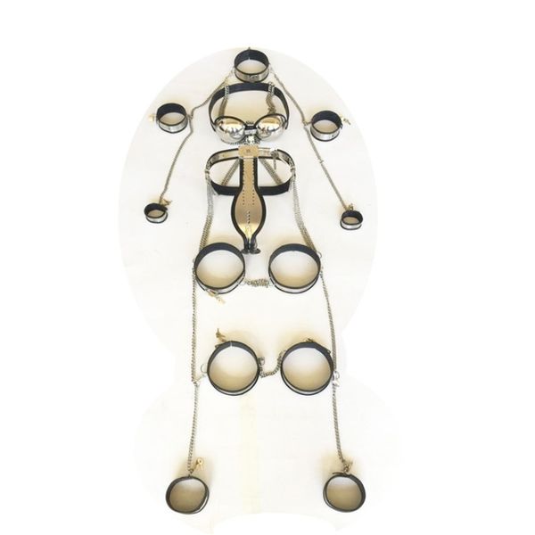 Dispositivos de castidad 10 en 1, cinturones de castidad de acero inoxidable para hombre, sujetador con cuello, tapón Anal, conjuntos de Bondage, pantalones, dispositivo, juguetes para adultos para hombres