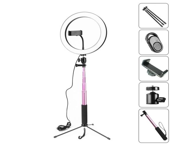 10 pulgadas 26 CM Regulable LED Cámara de estudio Anillo de luz Po Teléfono Lámpara de luz de video con trípodes Selfie Stick Anillo de luz Soporte para teléfono 1134200