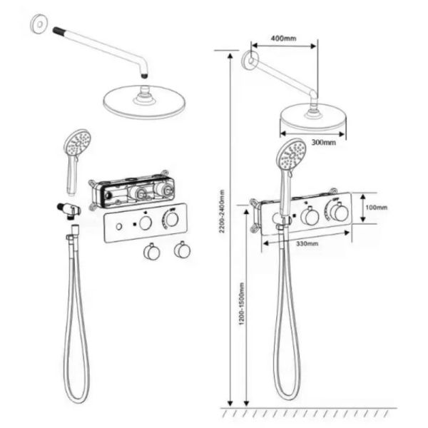 Ensemble de douche d'évier de cuisine cachée de 10 pouces avec une soupape de mélangeur dans le mur et un contrôle de l'eau chaude / froide cachée